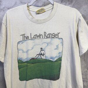 Vintage 90s The Lawn Ranger Art T Shirt Men’s L 21x25 White Funny Parody